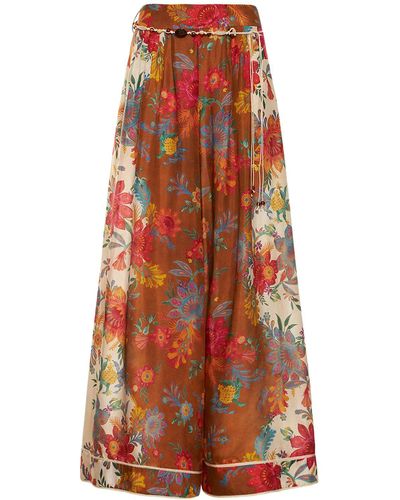 Zimmermann Ginger Floral Relaxed Fit Silk Trousers - Orange