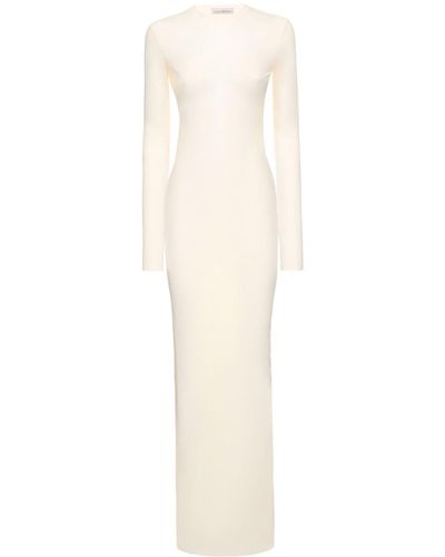 Ludovic de Saint Sernin Crystal Logo Long Sleeve Mesh Midi Dress - White