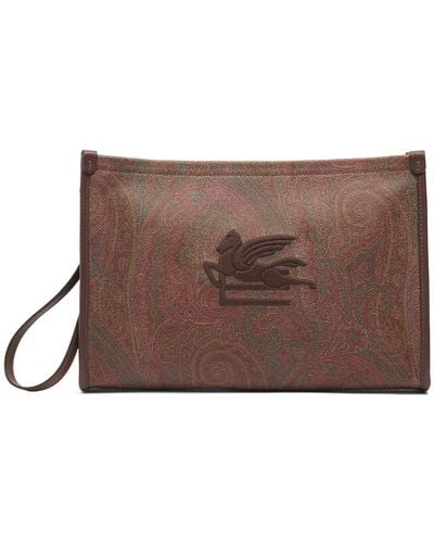 Etro Paisley Canvas Pouch - Brown