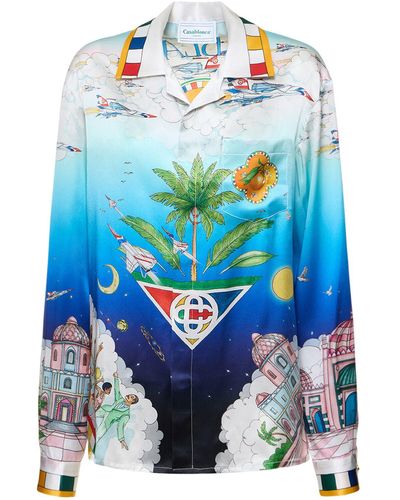Casablancabrand Kimonohemd Aus Seidentwill Mit Druck - Blau