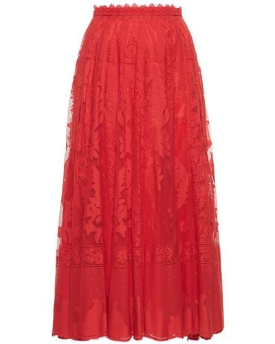 Zuhair Murad Isabella Lace Midi Skirt - Red