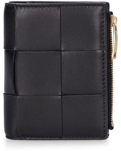 Bottega Veneta Small Leather Bi-fold Zip Wallet - Black