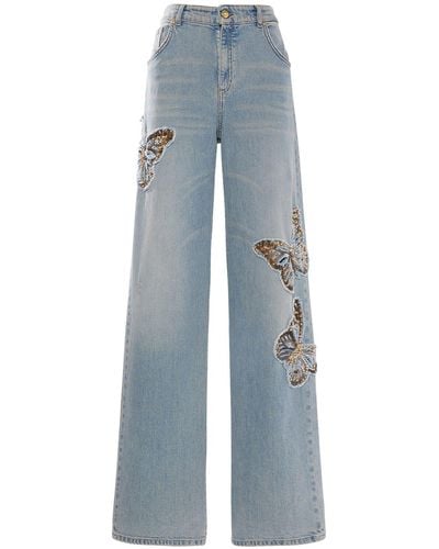 Blumarine Jeans larghi vita media butterfly in denim - Blu