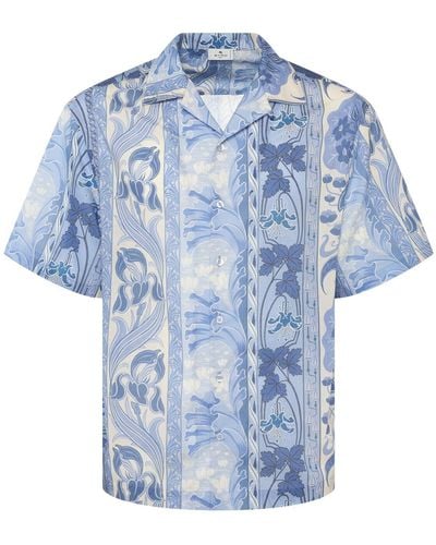 Etro Printed Cotton Short Sleeve Shirt - Blue