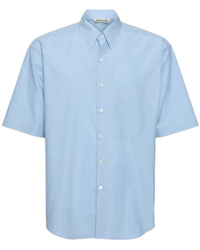 AURALEE Oversize Cotton Twill S/S Shirt - Blue