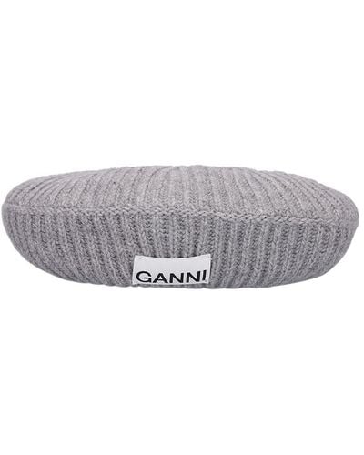 Ganni Structured Ribbed Wool Beret - Grey