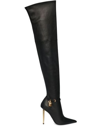 Tom Ford 105Mm Padlock Leather Over-The-Knee Boot - Black