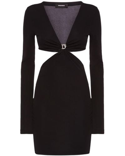 DSquared² Embellished Jersey Cutout Mini Dress - Black