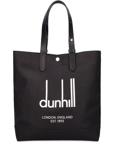 Dunhill Logo Linen Blend Canvas Tote Bag - Black