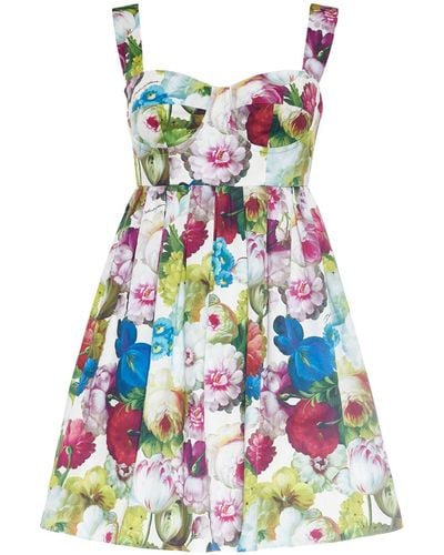 Dolce & Gabbana Cotton Poplin Flower Print Mini Dress - White