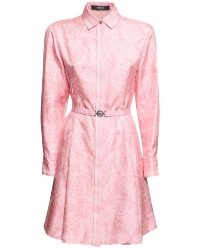 Versace Baroque シルクツイルプリーツドレス - ピンク