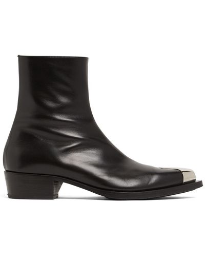 Alexander McQueen Punk Leather Boots W/ Metal Toe Cap - Multicolor