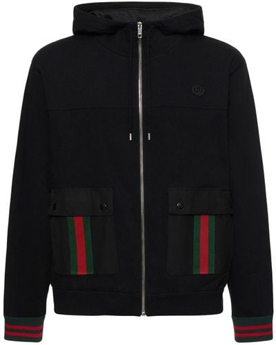 Gucci Sweat-shirt zippé en coton détail web - Noir