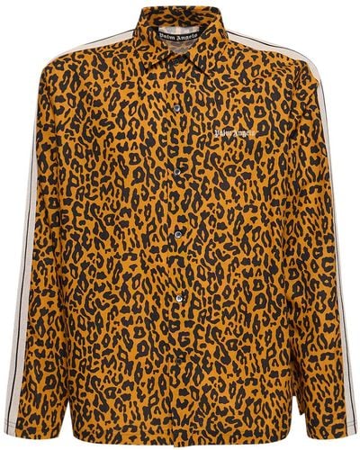 Palm Angels Cheetah Linen Blend Track Shirt - Brown