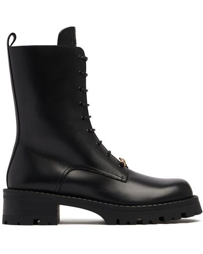 Versace 35Mm Leather Combat Boots - Black