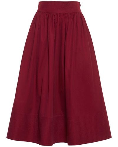 Co. Tton Poplin High Waist Midi Skirt - Red