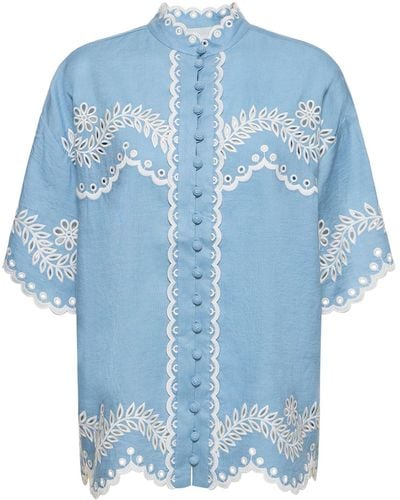 Zimmermann Camicia junie in cotone / ricami - Blu