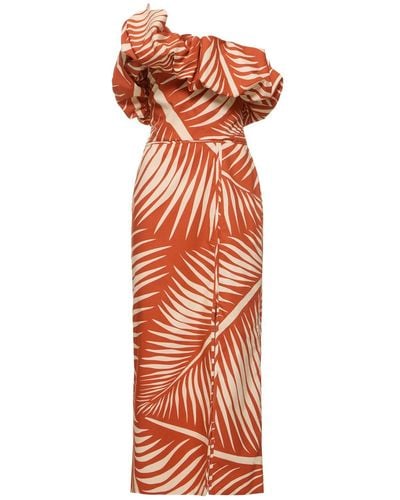 Johanna Ortiz Printed Poplin One-Shoulder Midi Dress - Orange