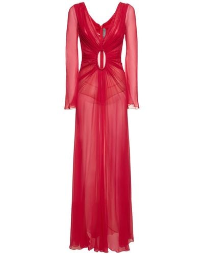 Alberta Ferretti Vestito lungo in chiffon di seta drappeggiato - Rosso