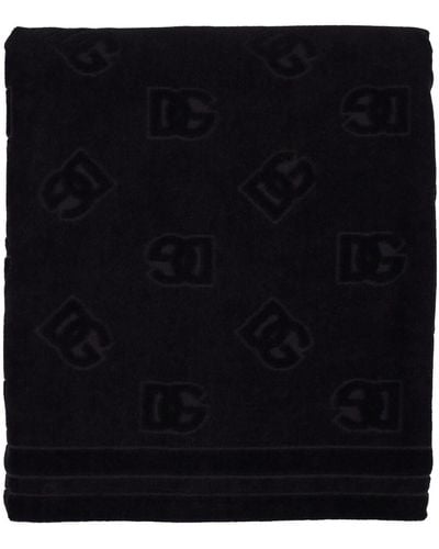 Dolce & Gabbana Monogram Jacquard Cotton Beach Towel - Black