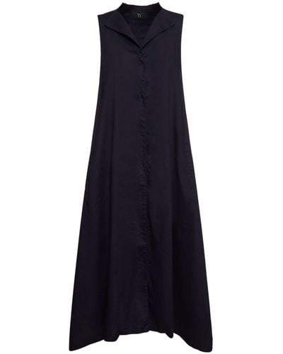 Yohji Yamamoto Sleeveless Cotton Twill Midi Dress - Blue