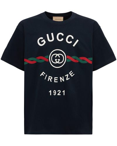 Gucci コットンジャージー " Firenze 1921" Tシャツ, ブルー, ウェア