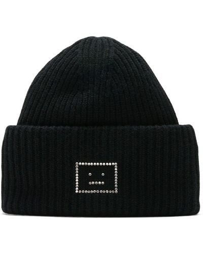 Acne Studios Pansy Crystal Logo Wool Hat - Black