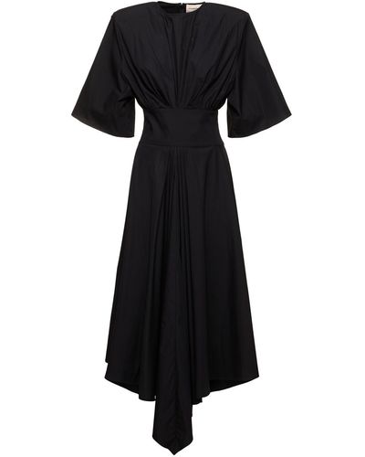 Alexandre Vauthier Cotton Poplin S/s Flared Midi Dress - Black