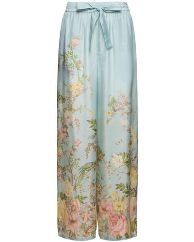 Zimmermann Waverly Printed Silk Relaxed Trousers - Blue