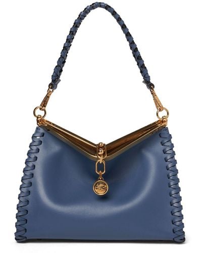 Etro Medium Vela Braided Leather Bag - Blue