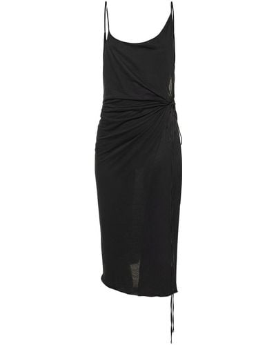 The Attico Cotton Jersey Side Slit Midi Dress - Black