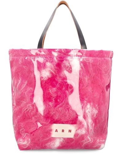 Marni Tall Printed Tech Tote Bag W/logo - Pink