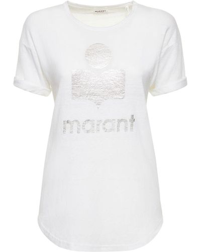 Isabel Marant Koldi Logo Printed Linen T-Shirt - White
