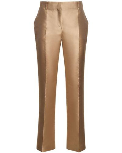Alberta Ferretti Tailored Satin Straight Trousers - Natural