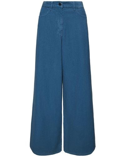 The Row Chan Velvet Mid Rise Wide Trousers - Blue