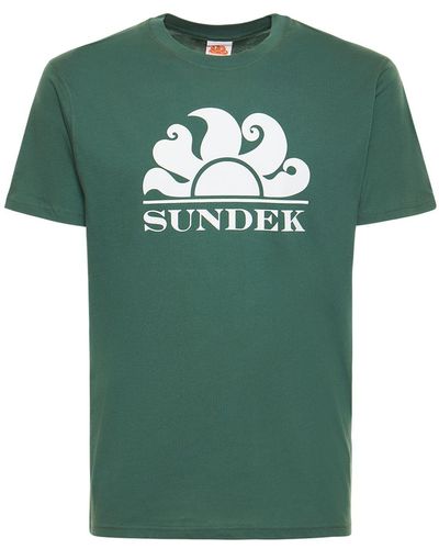 Sundek Logo Print Cotton Jersey T-shirt - Green