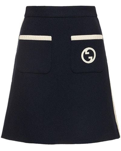 Gucci Wool Blend Retro Tweed Skirt - Blue
