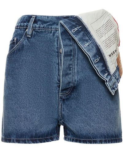 Y. Project Fold-Over Waist Straight Denim Shorts - Blue