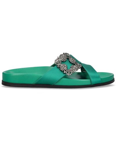 Manolo Blahnik 10Mm Chilanghi Satin Flat Sandals - Green