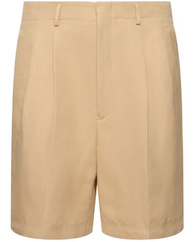Loro Piana Joetsu Pleated Linen & Silk Shorts - Natural