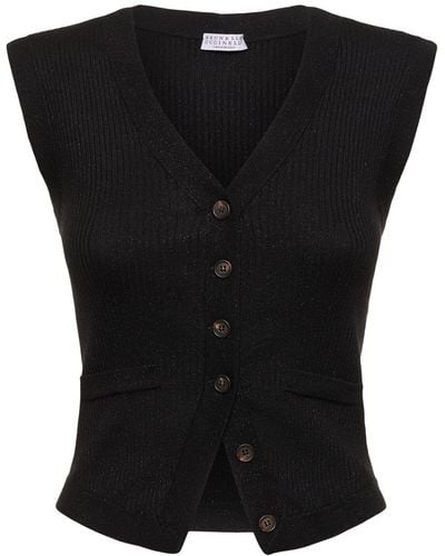 Brunello Cucinelli Rib Knit Cashmere Blend Vest - Black