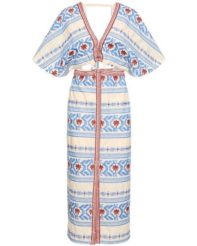 Johanna Ortiz Robe midi en voile de coton silver tears - Bleu