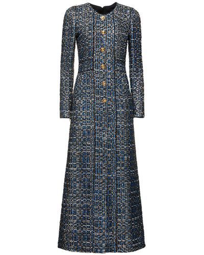 Giambattista Valli Tweed A-line Cotton Maxi Dress - Blue
