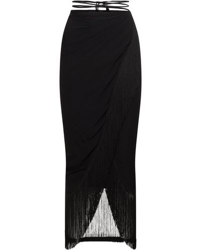 ANDAMANE Jacky Fringed Silk Midi Wrap Skirt - Black