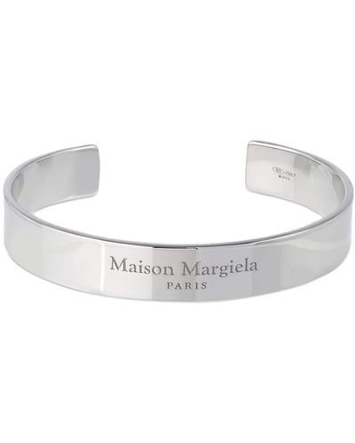 Maison Margiela Logo Engraved Thick Cuff Bracelet - White