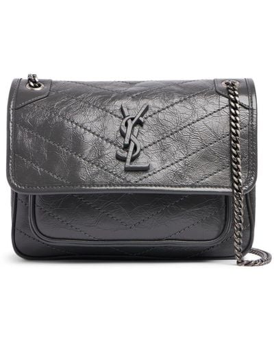 Saint Laurent Baby Niki Vintage Leather Shoulder Bag - Gray