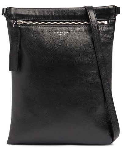 Saint Laurent Sid Flat Leather Crossbody Bag - Black