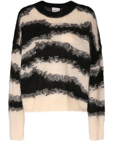 Isabel Marant Sawyer Striped Mohair Blend Knit Sweater - Black