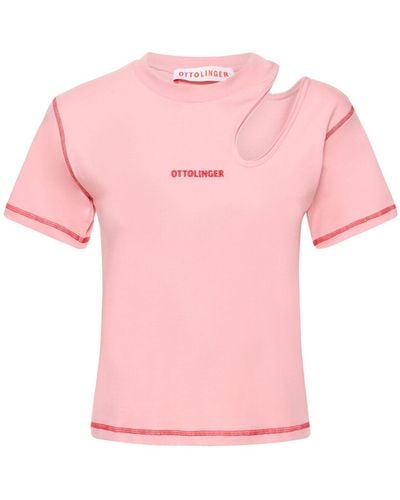 OTTOLINGER T-shirt en jersey de coton ajouré - Rose