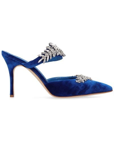 Manolo Blahnik Zapatos Mules Lurum De Terciopelo 90mm - Azul